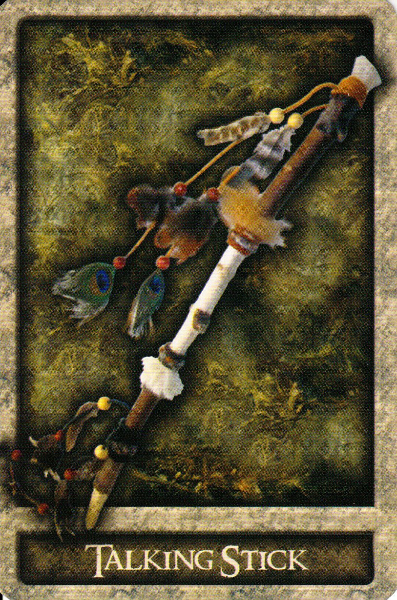 Shaman's Path deck, Talking Stick card with Native American carved ceremonial staff — Eternal Spirit