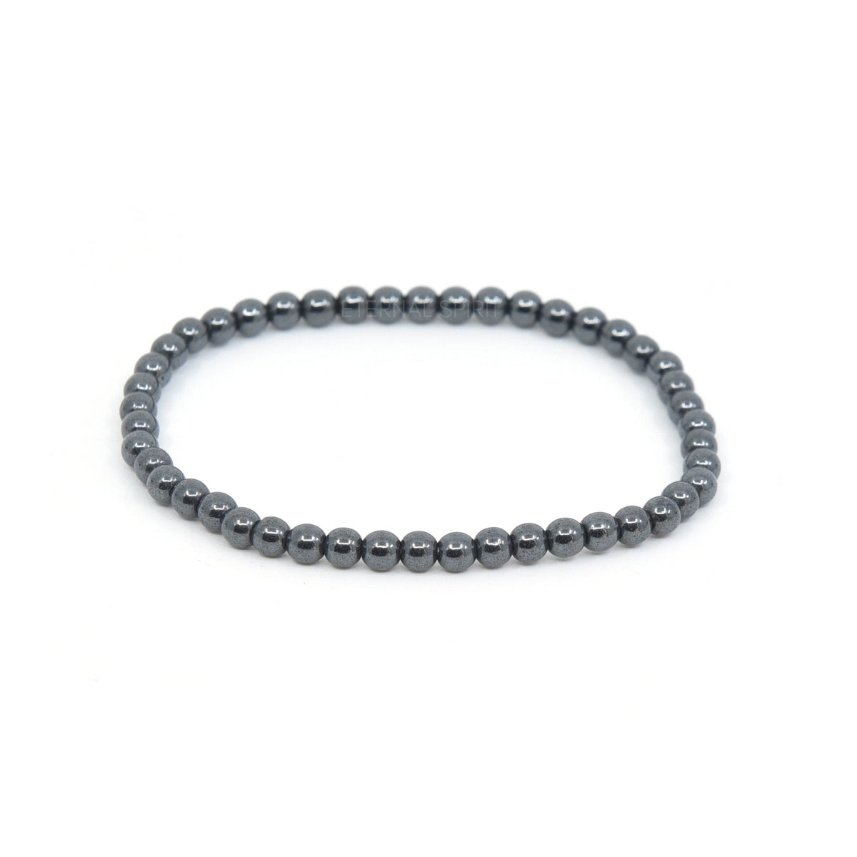 polished Hematite 4mm round bead bracelet on white background — Eternal Spirit