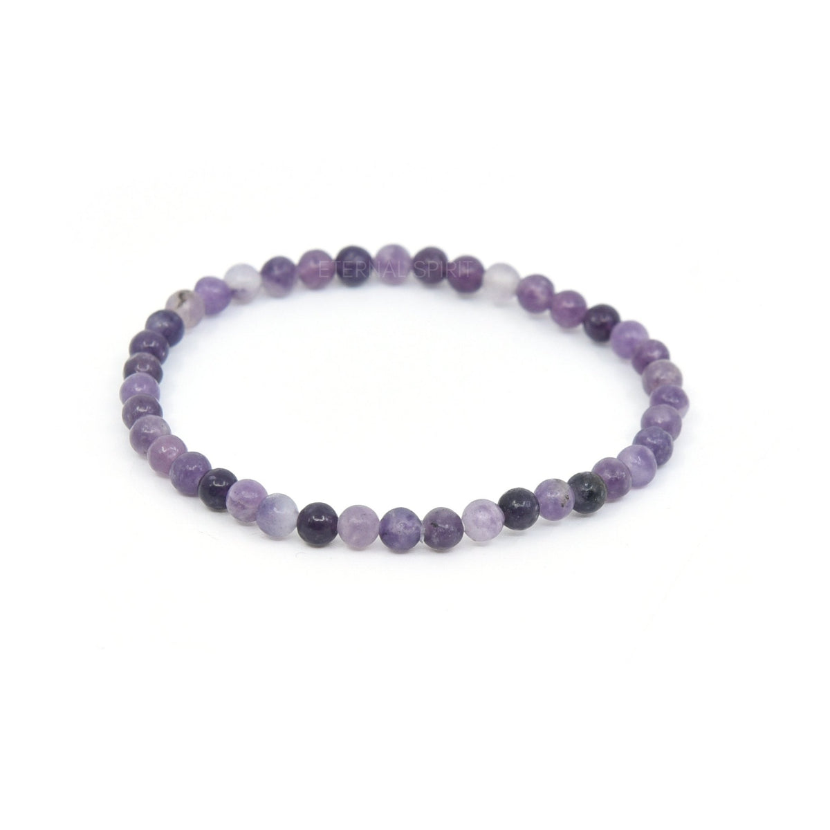 polished Lepidolite 4mm round bead bracelet on white background — Eternal Spirit