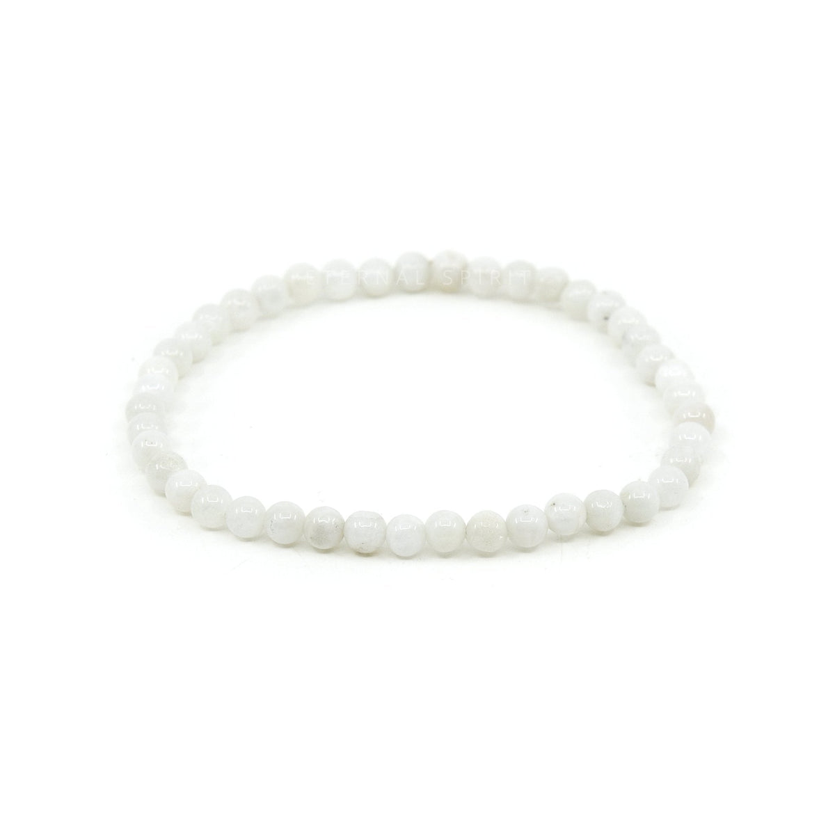 polished Moonstone (Rainbow) 4mm round bead bracelet on white background — Eternal Spirit