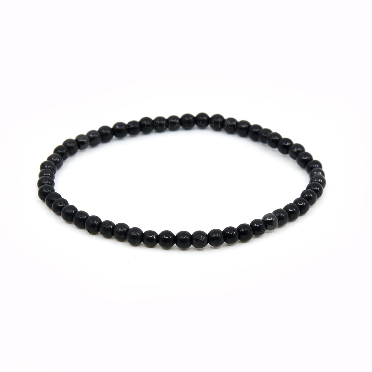 polished Shungite 4mm round bead bracelet on white background — Eternal Spirit