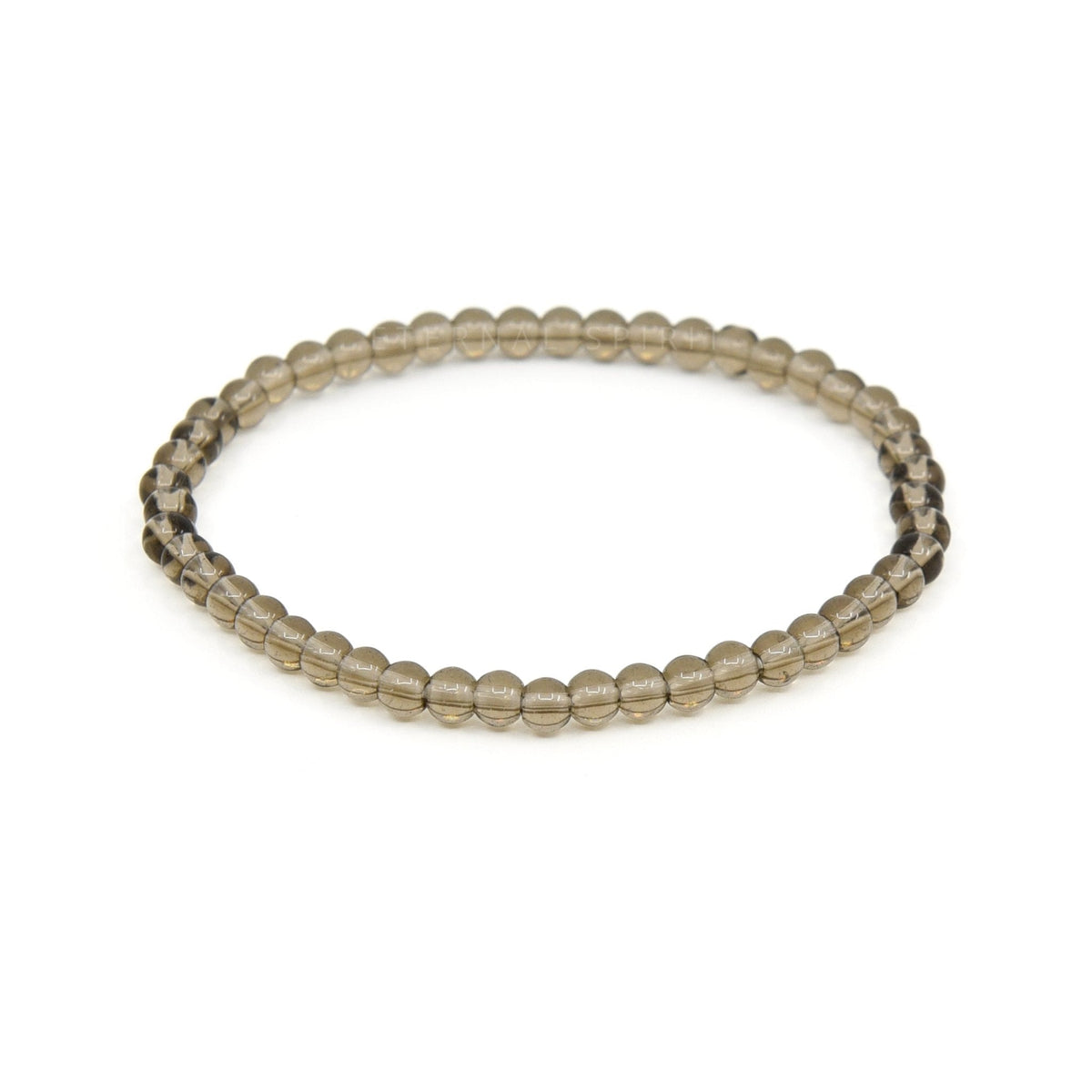 polished Quartz (Smokey) 4mm round bead bracelet on white background — Eternal Spirit