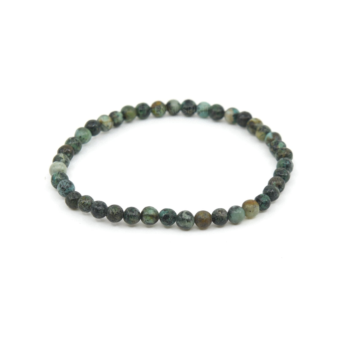 polished Turquoise (African) 4mm round bead bracelet on white background — Eternal Spirit