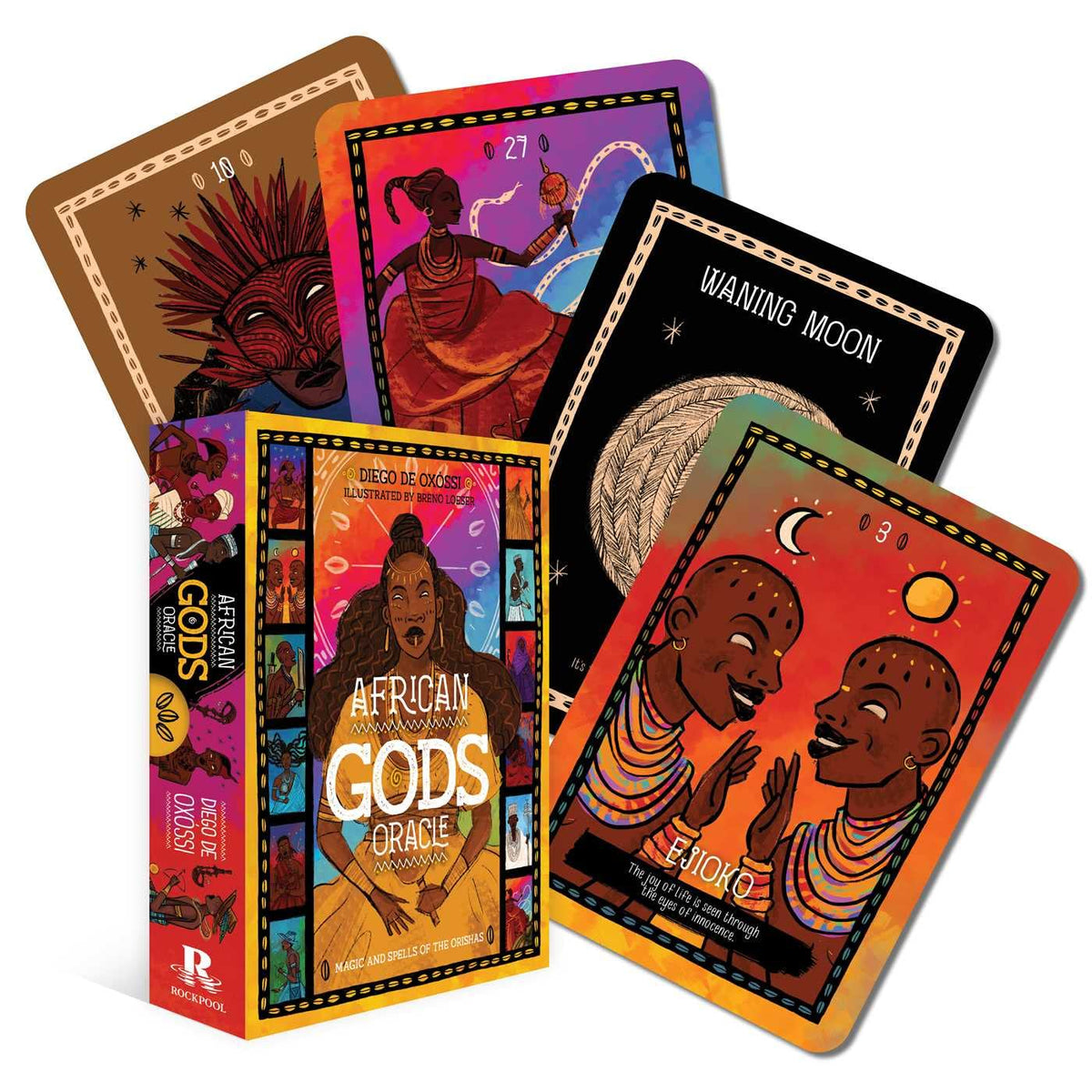 Spread of African Gods Oracle cards displaying rich African deity illustrations — Eternal Spirit
