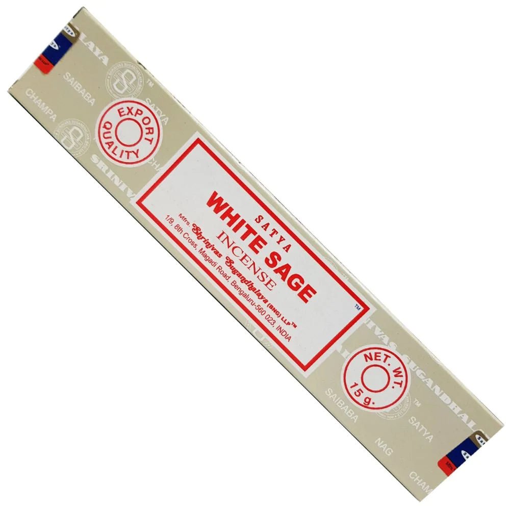 incense sticks - satya "white sage", aromatic herbal bundle on white background — Eternal Spirit