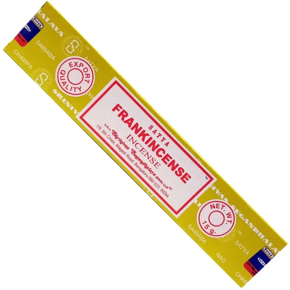 incense sticks - satya "frankincense", artisan packaging on white background — Eternal Spirit