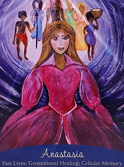 Soul Expression Oracle deck, Anastasia card with red-haired woman and generational healing theme — Eternal Spirit