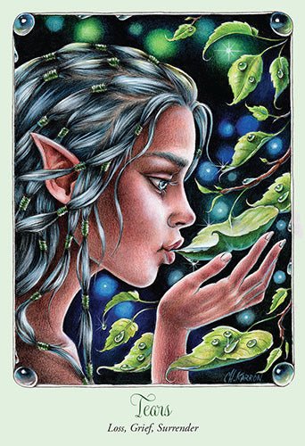 Faery Temple Oracle deck, Tara card with serene faery portrait holding crystal orb — Eternal Spirit