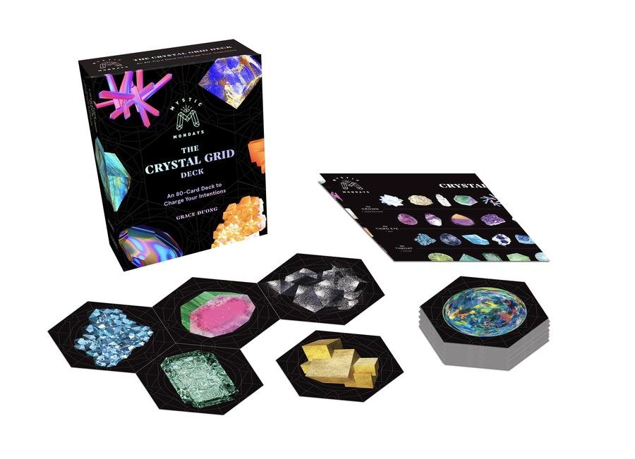 Crystal grid layout cards displayed with various healing stones and patterns — Eternal Spirit