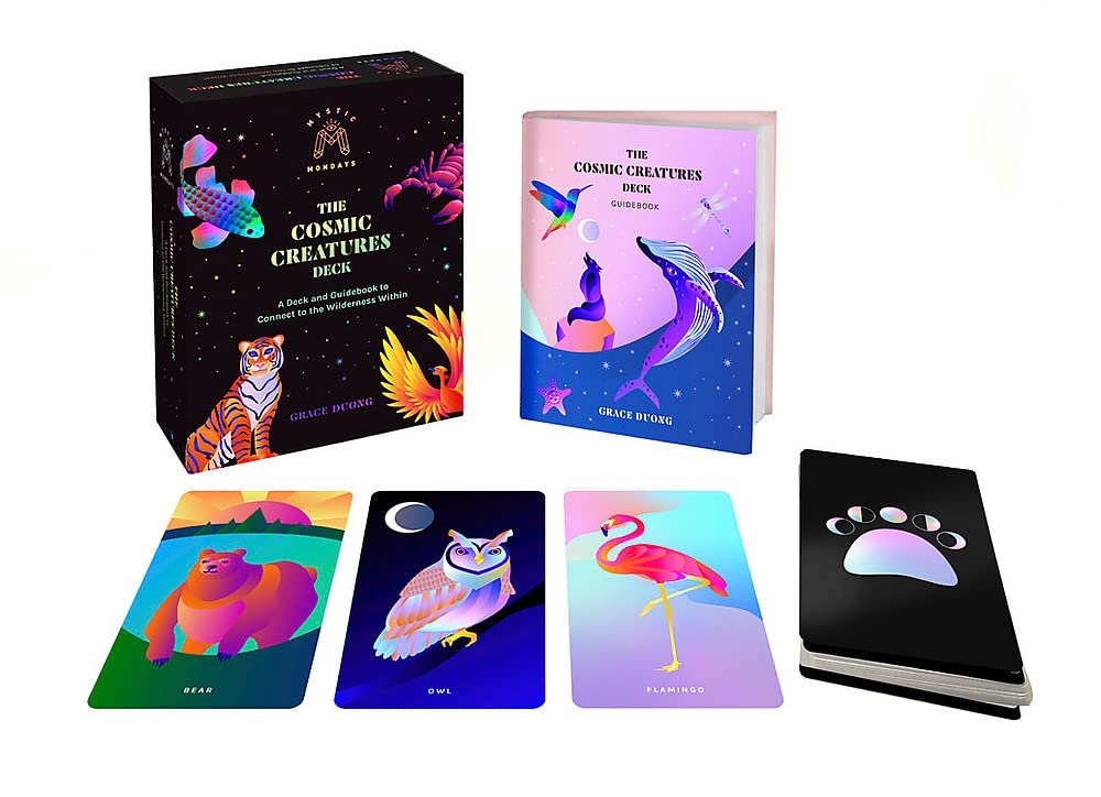 Mystic Mondays The Cosmic Creatures Deck, spread of cosmic creature cards with bold geometric — Eternal Spirit