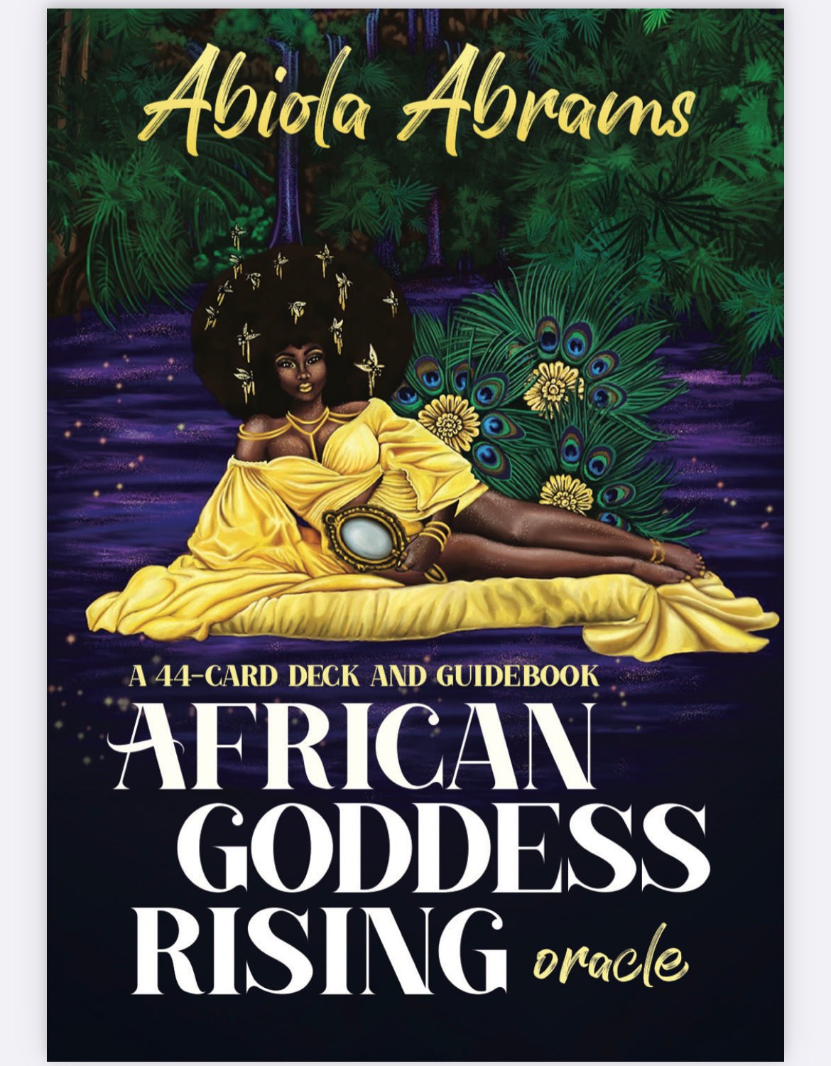 African Goddess Rising box showing Black goddess in golden dress by Abiola Abrams — Eternal Spirit