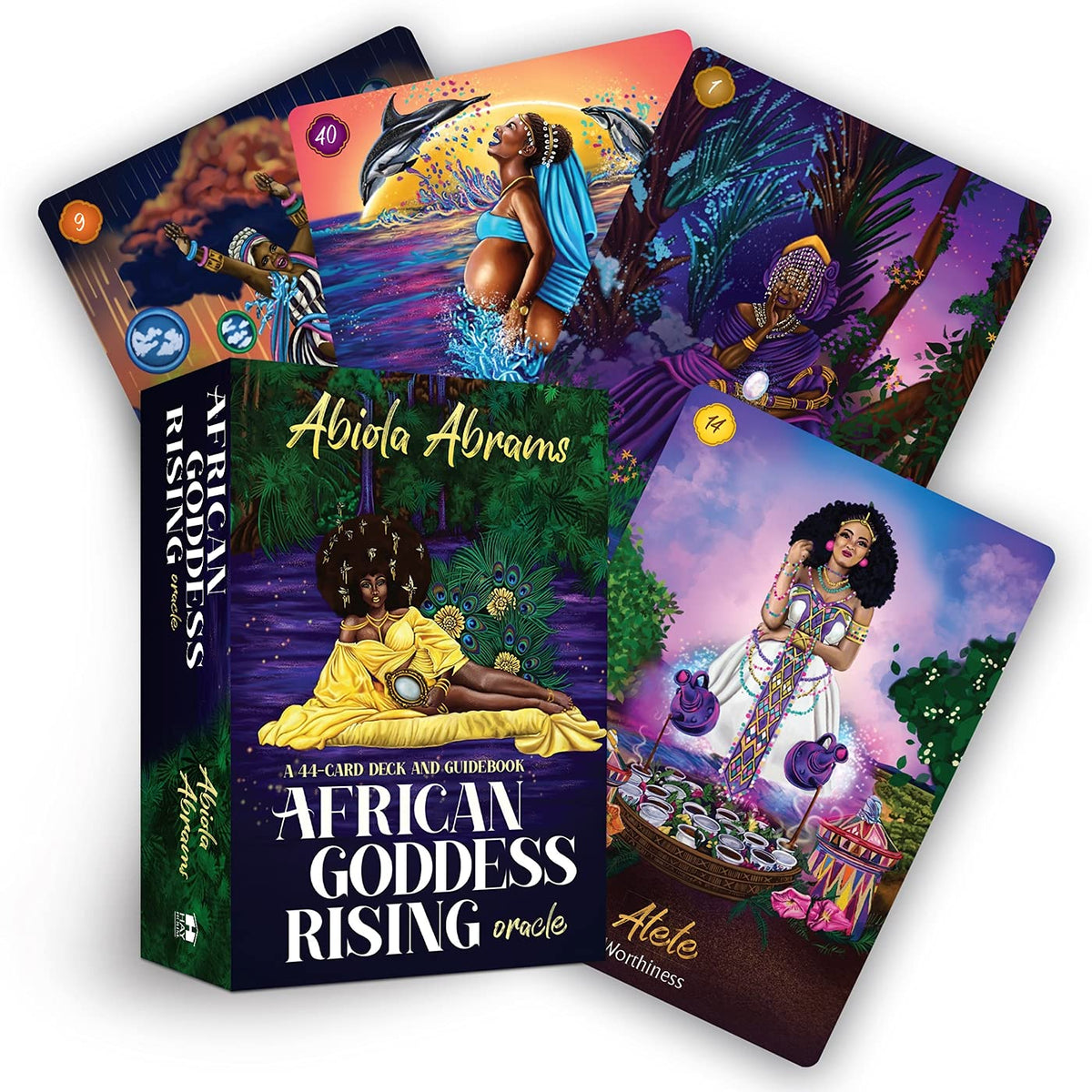 Spread of African Goddess Rising cards with box and guidebook on display — Eternal Spirit