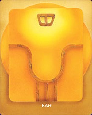 Golden Mayan glyph card titled Kan with radiant sun border design — Eternal Spirit
