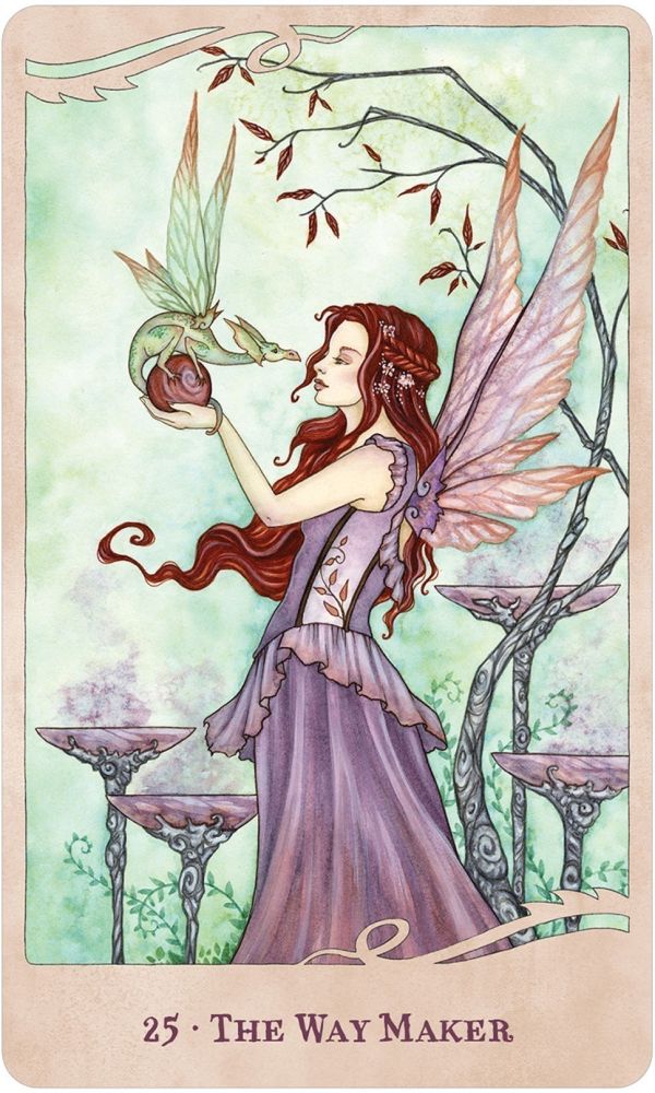 For The Love Of Dragons deck, The Way Maker card 25 with mystical tree and dragon in purple tones — Eternal Spirit