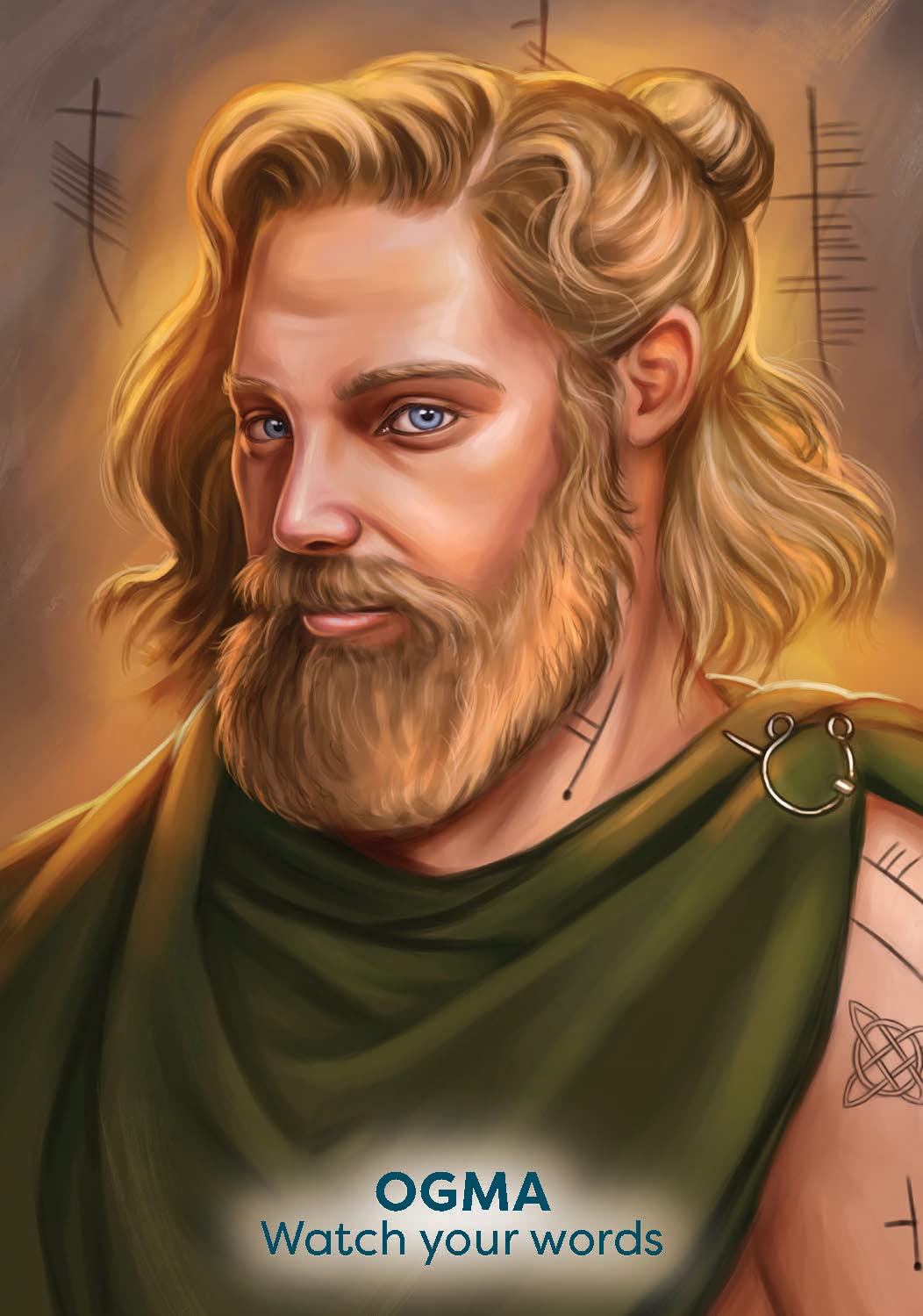 Goddesses Gods And Guardians Oracle deck, Ogma card with Celtic god and Watch Your Words message — Eternal Spirit