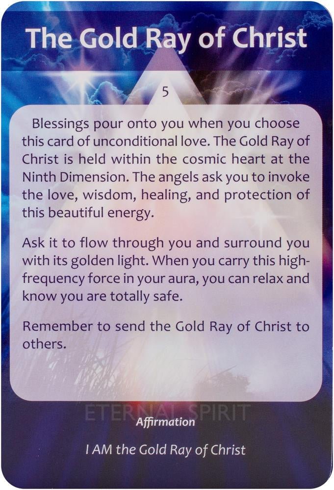 Ascension Cards, Gold Ray of Christ card with detailed spiritual text and affirmation — Eternal Spirit