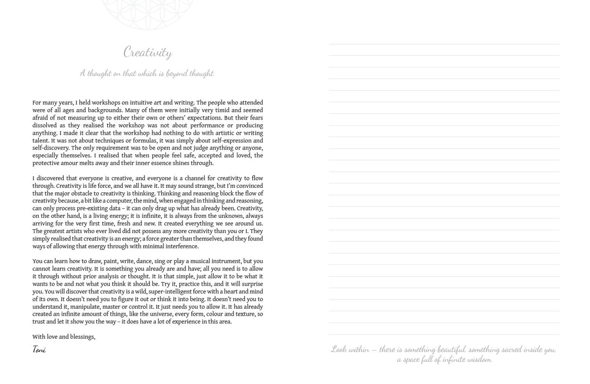 To the Wonder Journal offering a glimpse of the journal's inner pages — Eternal Spirit
