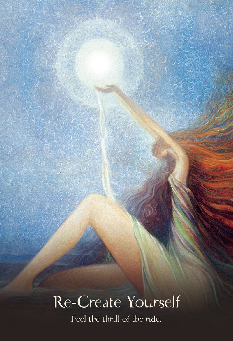 Great Eastern Oracle deck, Re-Create Yourself card with ascending figure and mountain landscape — Eternal Spirit