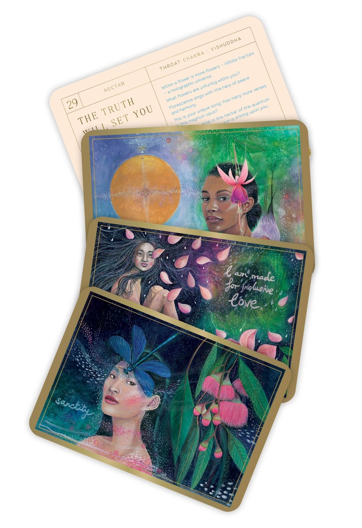 The Unfurling Goddess deck, Colourful goddess card with floral crown and flowing abstract patterns — Eternal Spirit