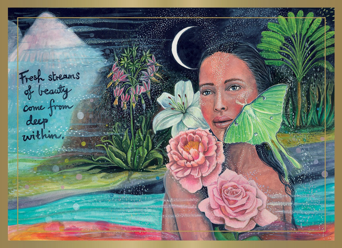 The Unfurling Goddess card reflecting the deck's transcendent artwork — Eternal Spirit