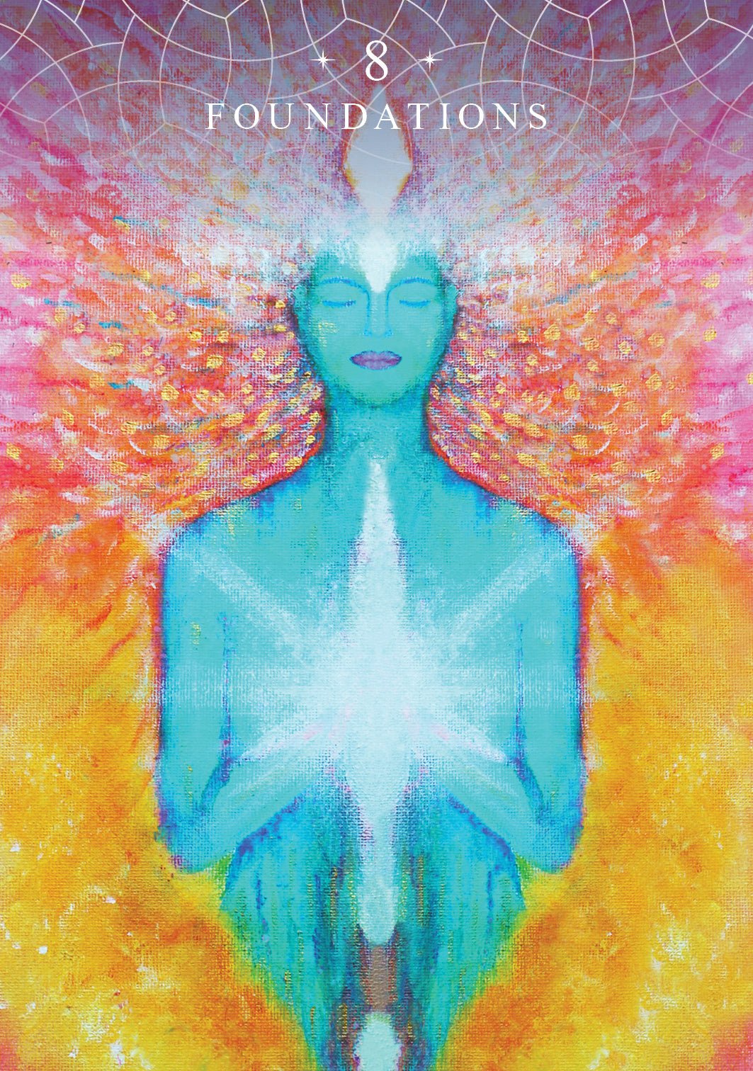 Ascension Oracle deck, Foundations card with teal angelic figure amid crystalline structures — Eternal Spirit