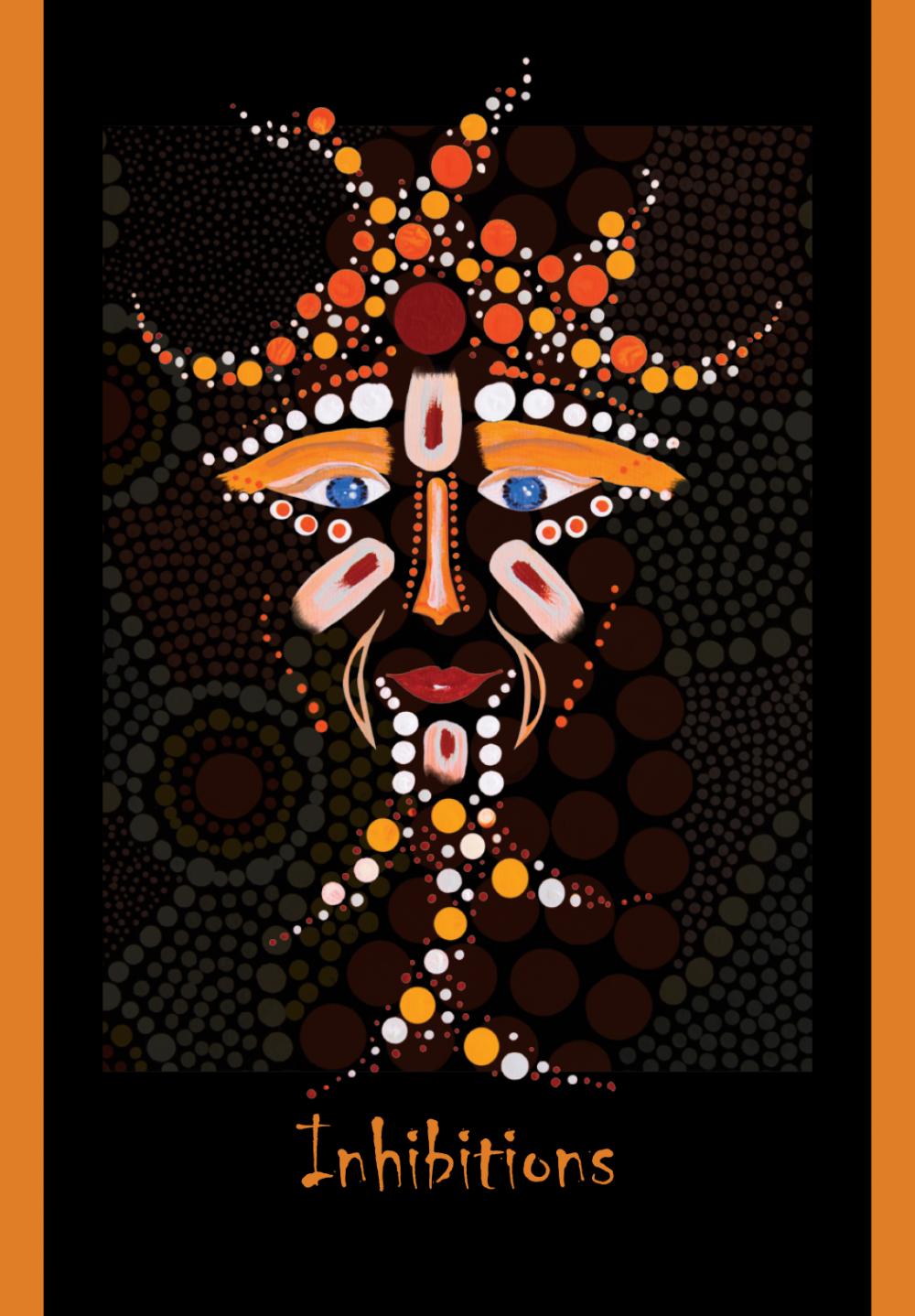 Aboriginal Goddess Chakra Oracle deck, Inhibitions card with ceremonial figure and dot-art headdress, — Eternal Spirit