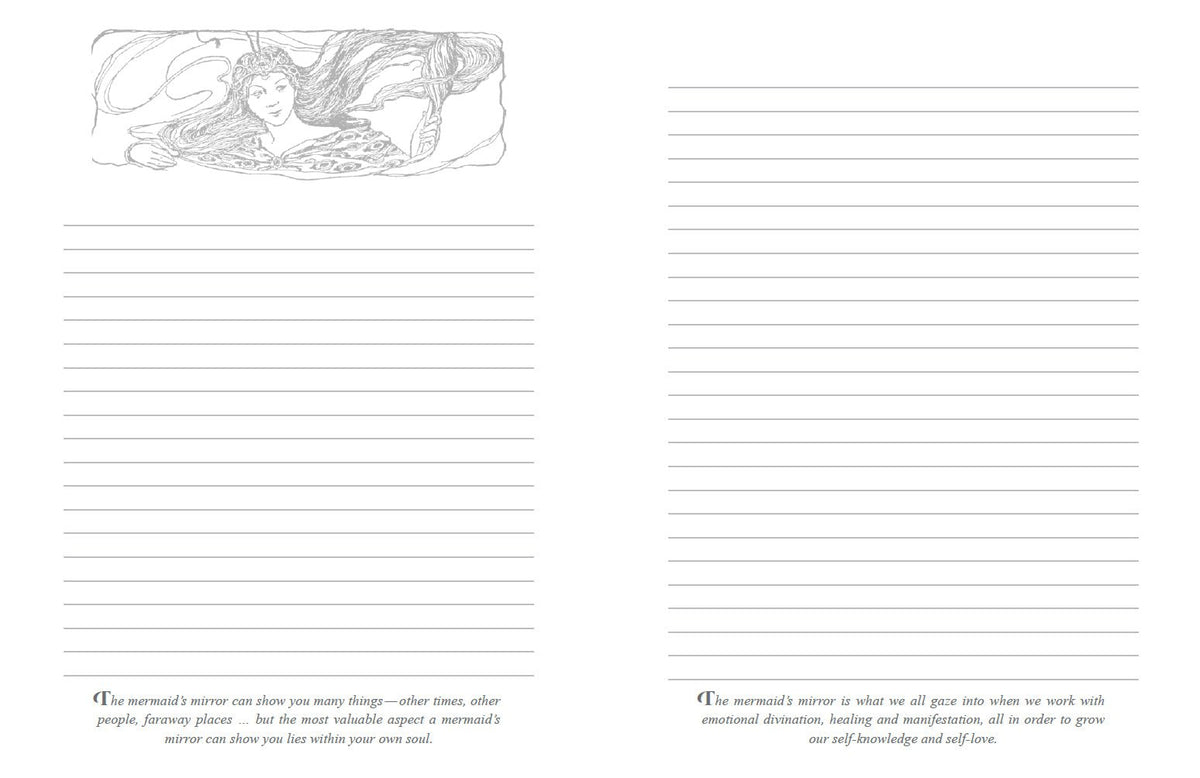 Mermaid's Mirror Journal revealing the journal's guided writing prompts — Eternal Spirit