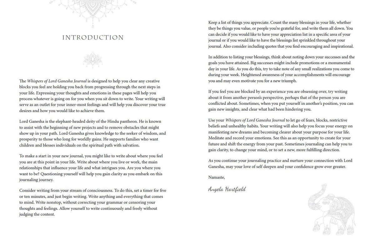 Whispers of Lord Ganesha Journal highlighting the journal's creative page layouts — Eternal Spirit