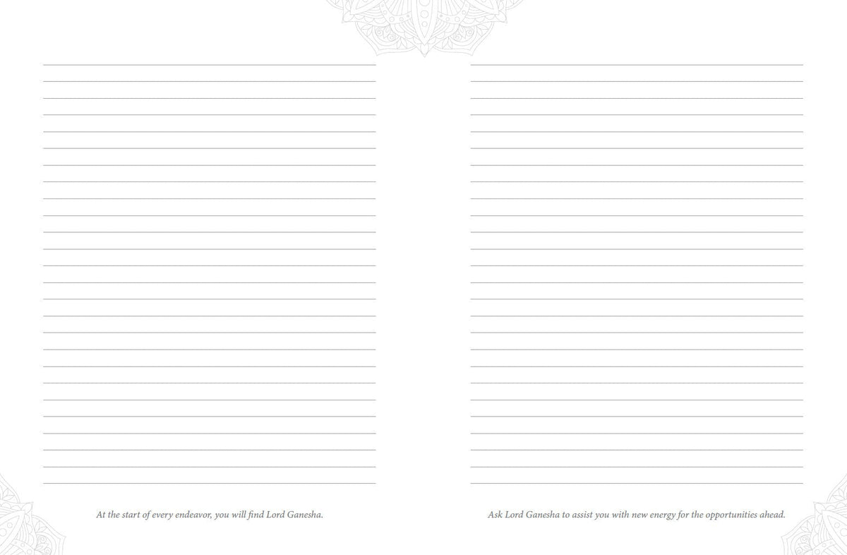 Whispers of Lord Ganesha Journal presenting the journal's reflective writing spaces — Eternal Spirit