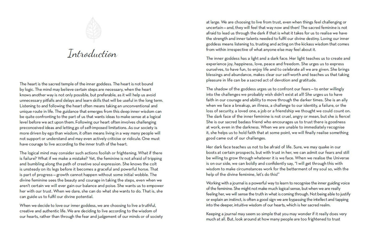 Love Your Inner Goddess Journal highlighting the journal's creative page layouts — Eternal Spirit