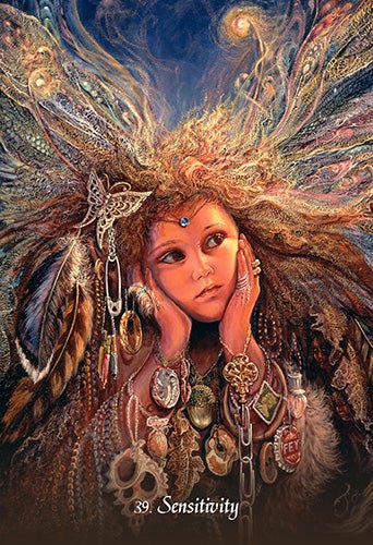 Gratitude Oracle deck, Sensitivity card with indigenous figure amid warm glowing energy — Eternal Spirit