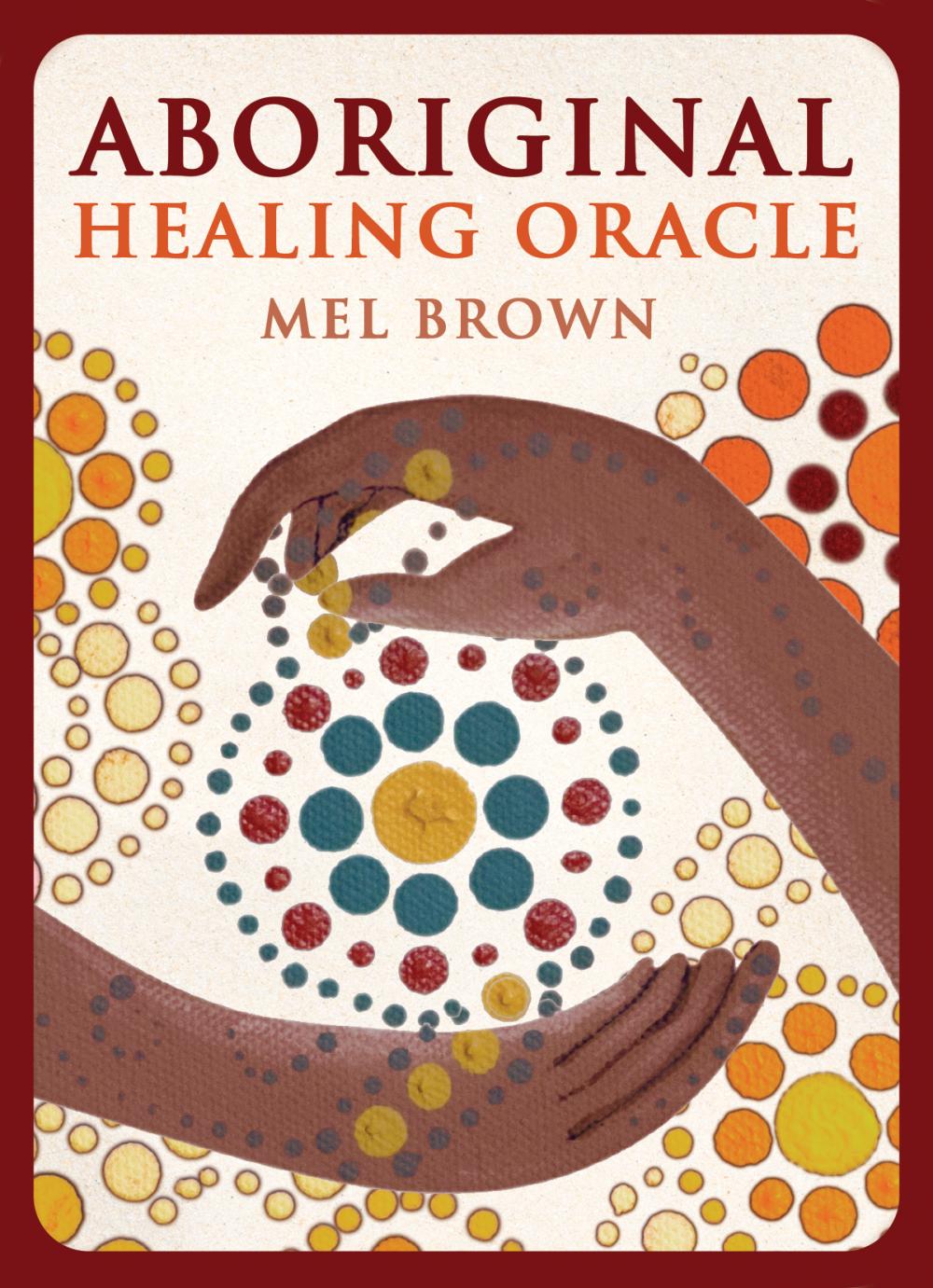 Aboriginal Healing Oracle red box with hand holding serpent in dot-art by Mel Brown — Eternal Spirit