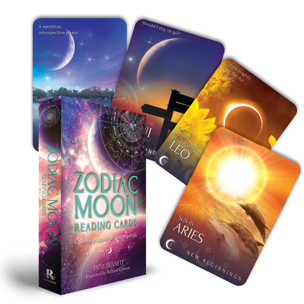 Zodiac Moon card back with glowing full moon and cosmic energy — Eternal Spirit