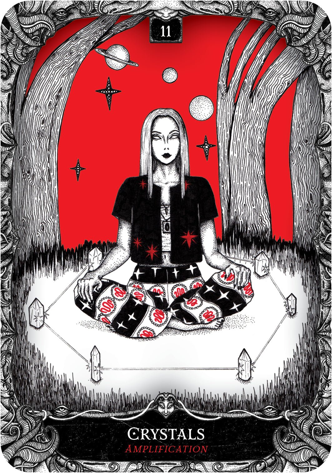 Oracle Of The Witch deck, Card showing blue-haired witch with flowing wind and crescent moon — Eternal Spirit