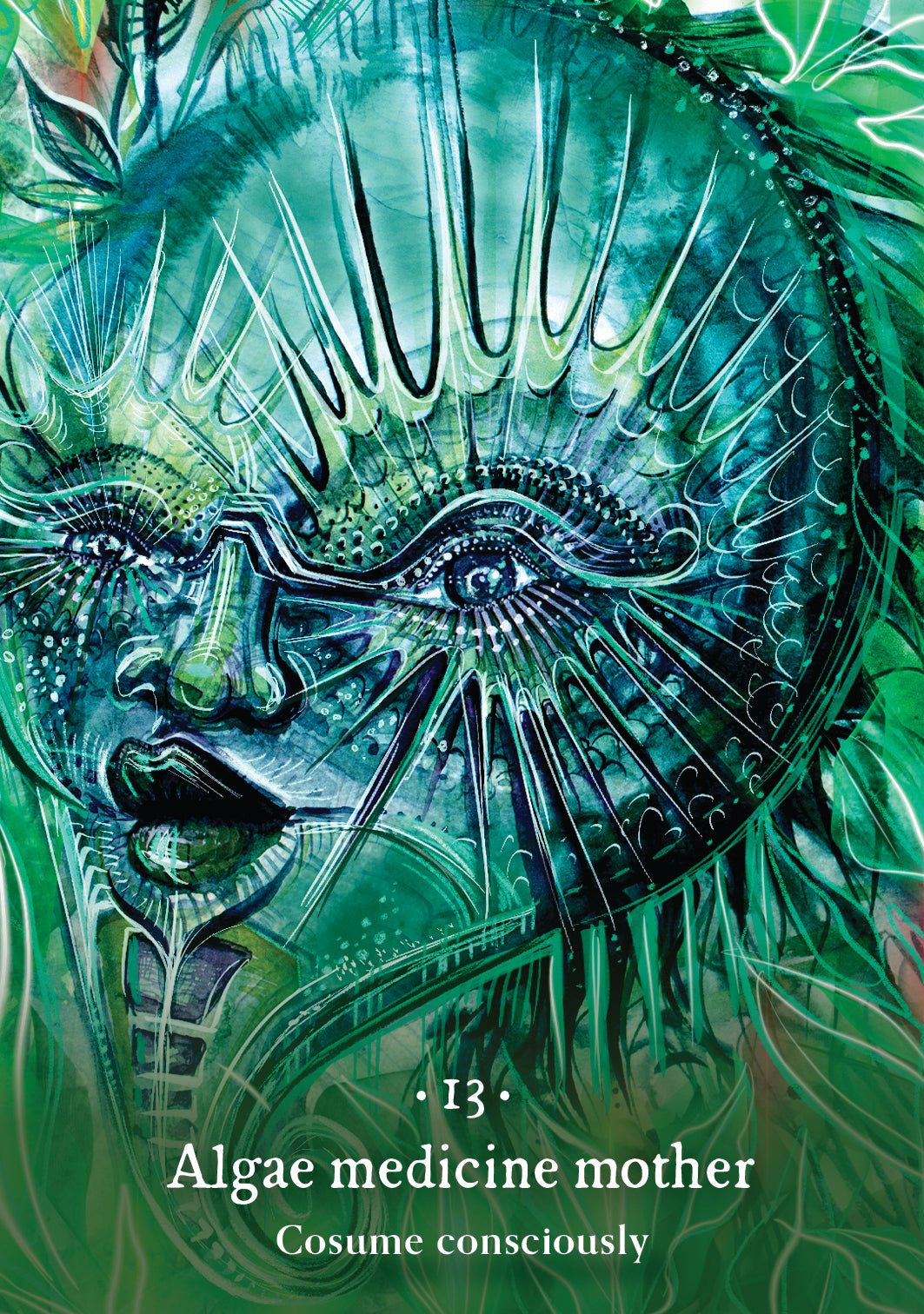 Sacred Sea Oracle deck, Algae Medicine Mother card with underwater kelp forest and sea life — Eternal Spirit