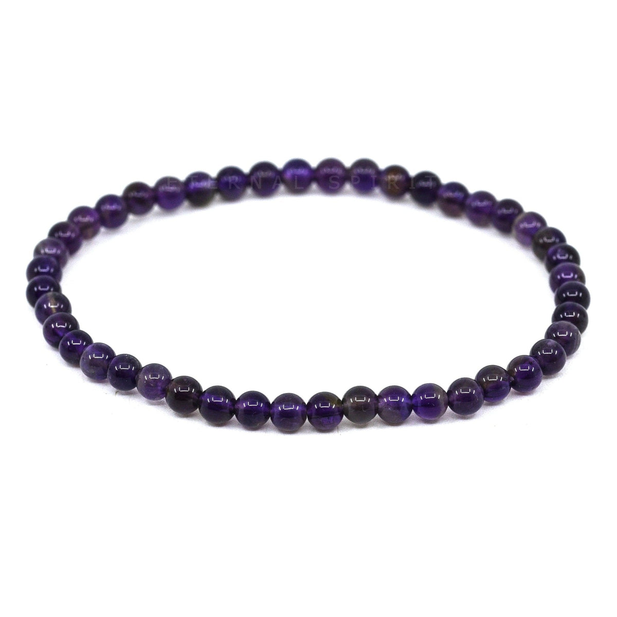 polished Amethyst 4mm round bead bracelet on white background — Eternal Spirit