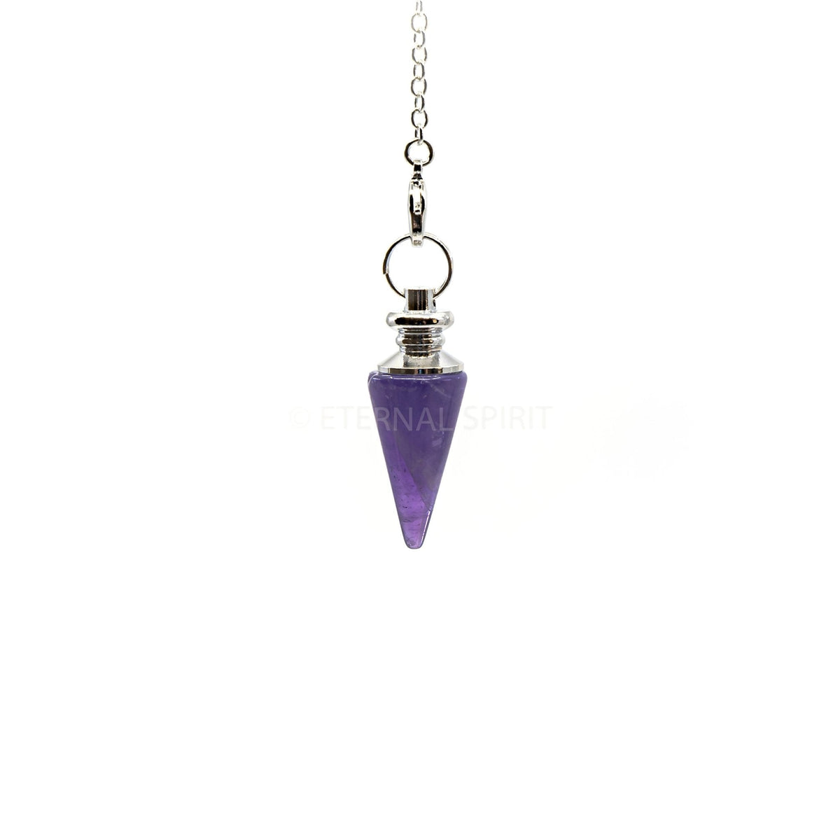 Violet Amethyst metal cone pendulum on silver chain — Eternal Spirit