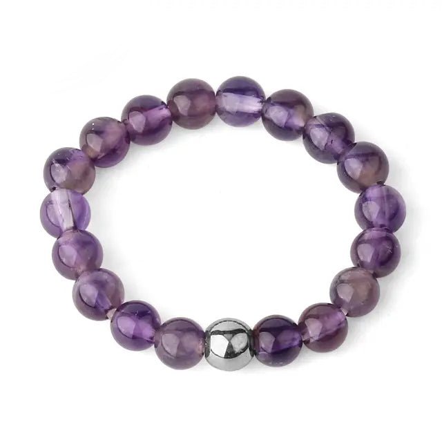 Amethyst finger bracelet showing polished stone beads — Eternal Spirit