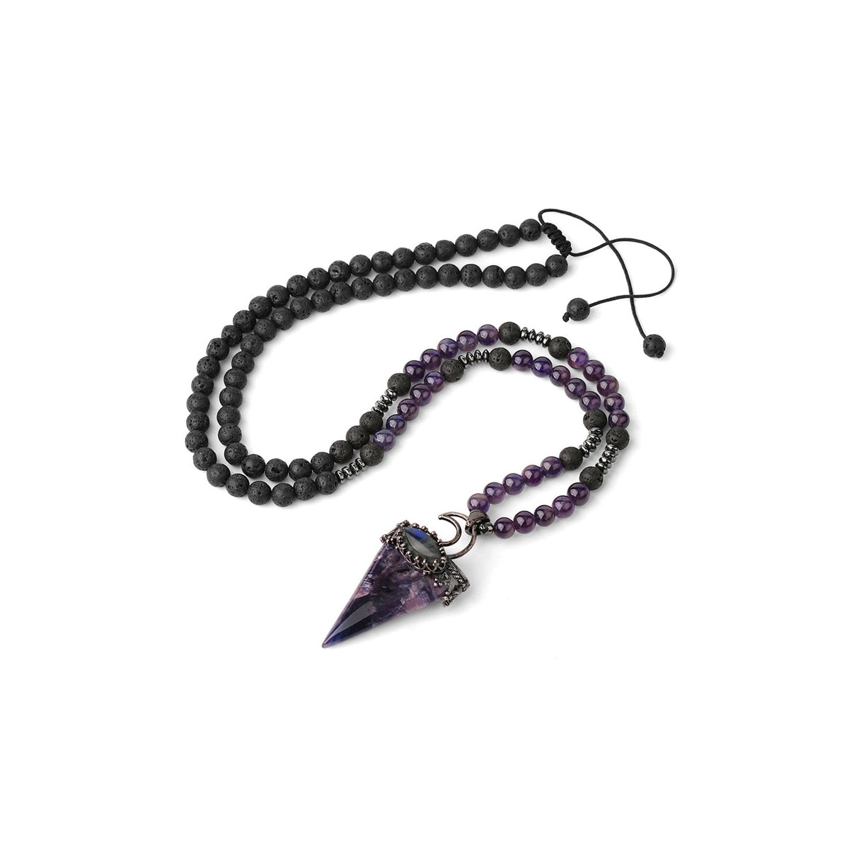 Violet Amethyst triangular point pendant on silver chain — Eternal Spirit