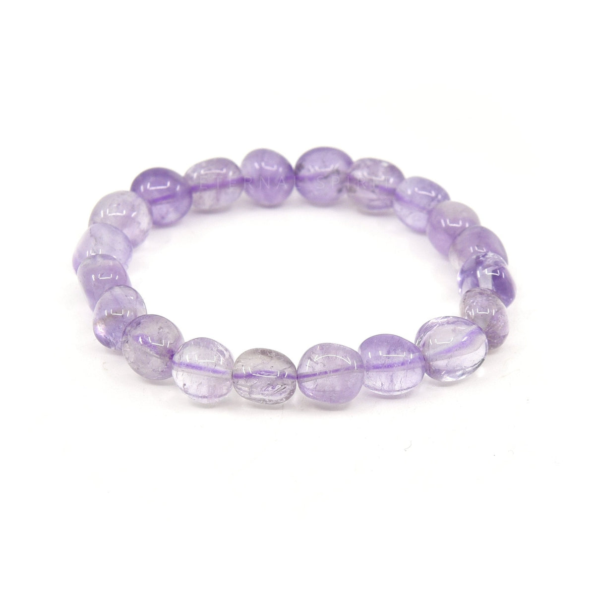 polished Amethyst tumbled round bead bracelet on white background — Eternal Spirit
