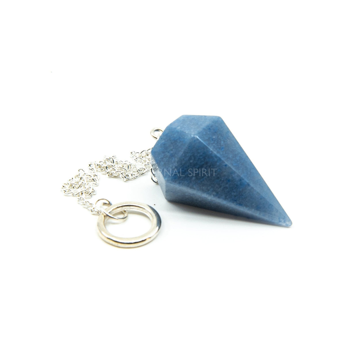 Close-up of Angelite large faceted pendulum, sky-blue stone detail — Eternal Spirit