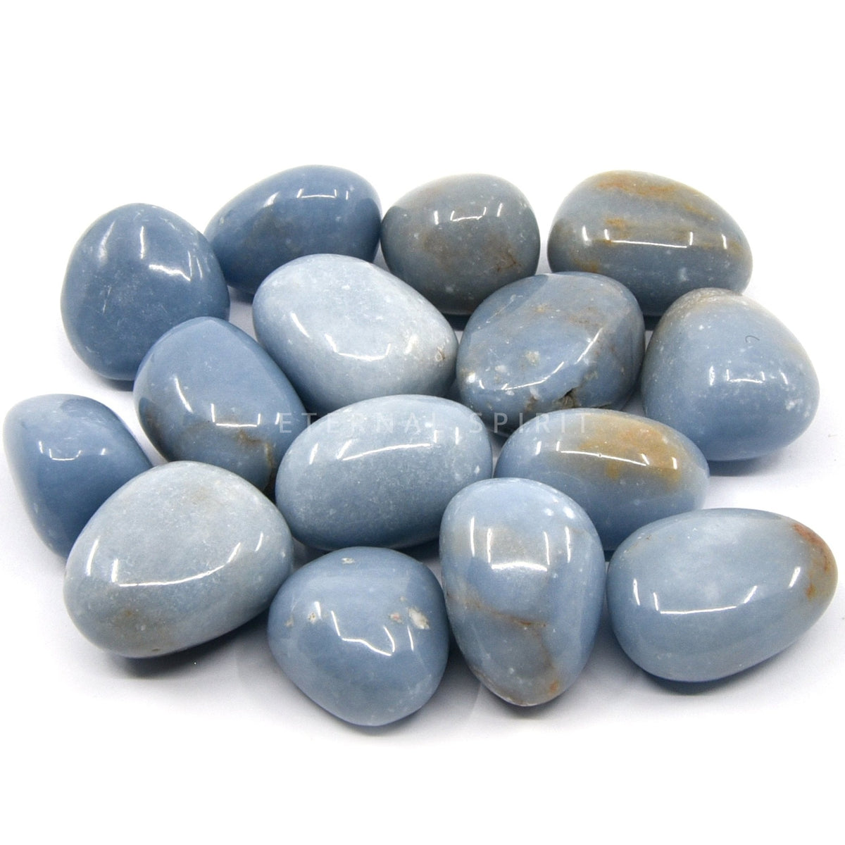 collection of polished Angelite tumble stones — Eternal Spirit