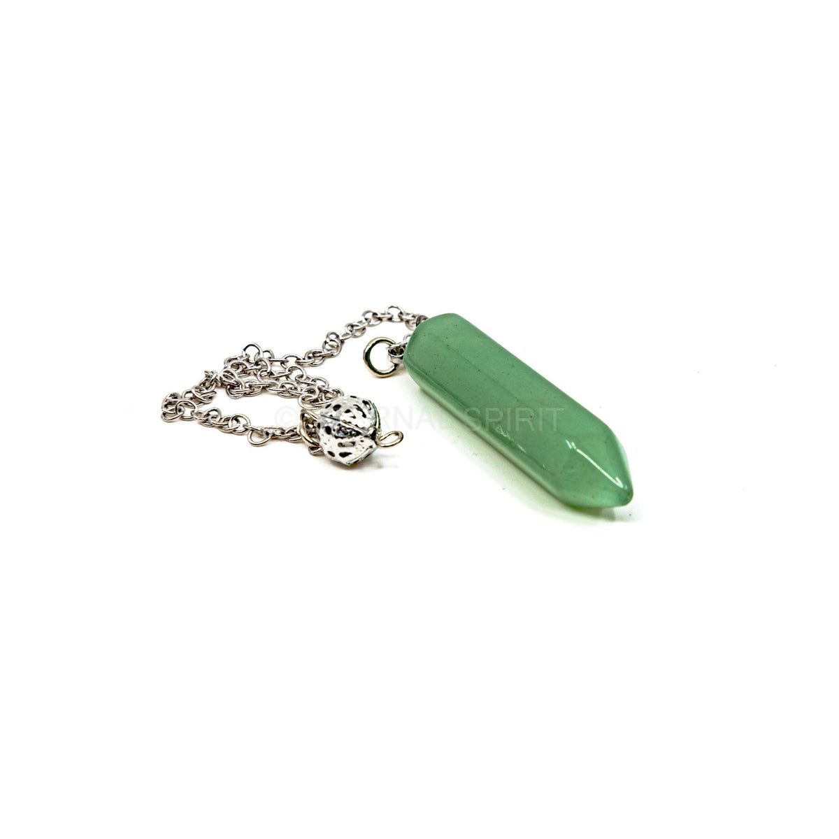 Close-up of Aventurine (Green) generator point pendulum, verdant green stone detail — Eternal Spirit