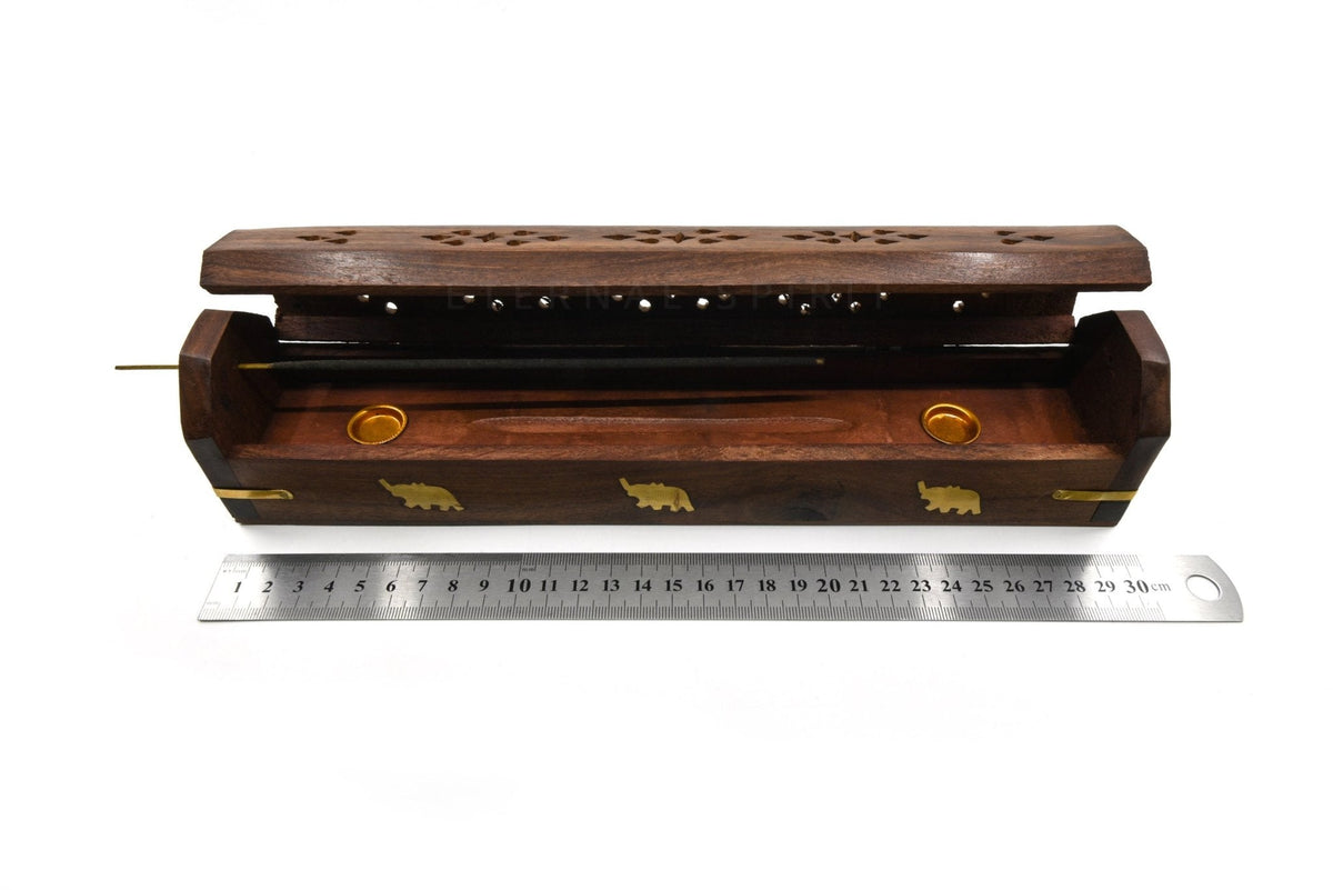 Natural wooden Peace incense box, carved lid — Eternal Spirit