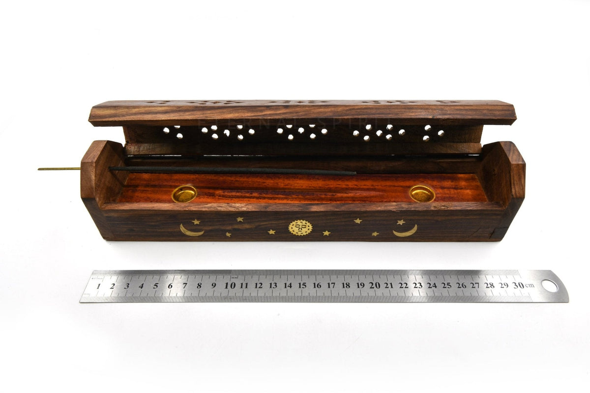 Natural wooden Elephant incense box, carved lid — Eternal Spirit
