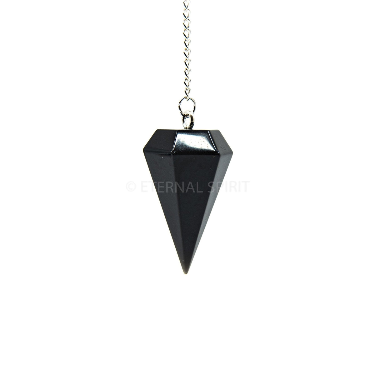 Glossy Black Obsidian (Black) large faceted pendulum on silver chain — Eternal Spirit