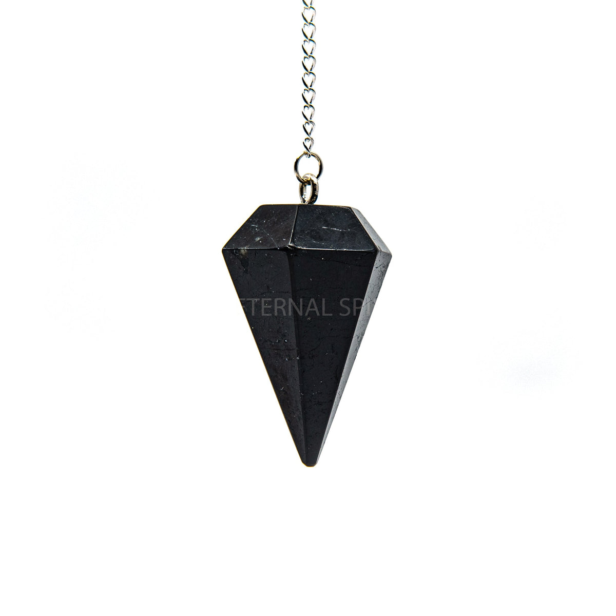Jet Black Tourmaline (Black) large faceted pendulum on silver chain — Eternal Spirit
