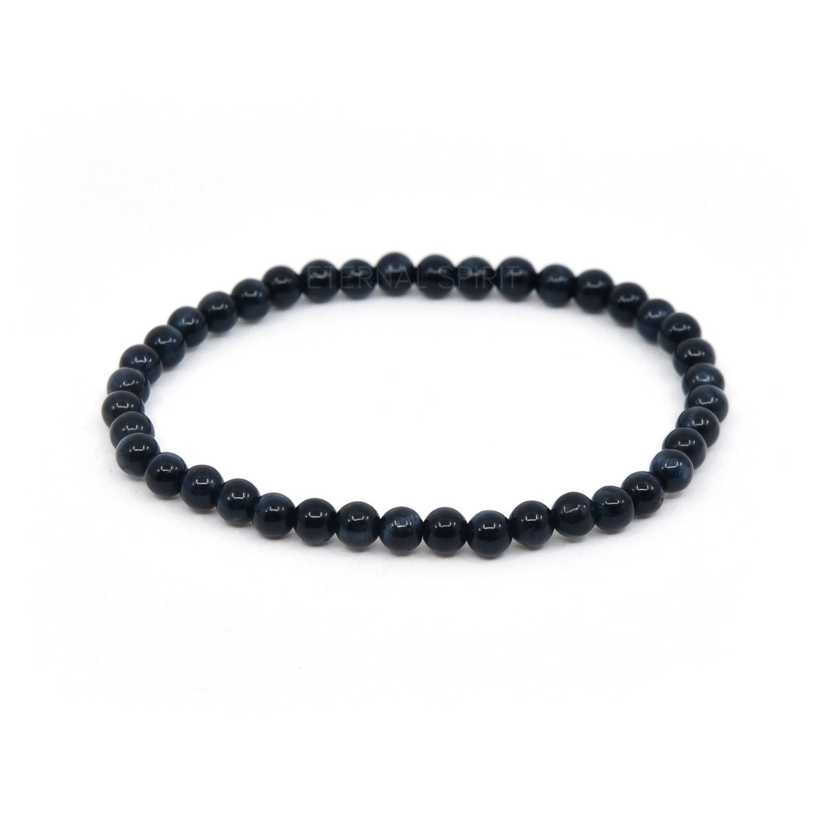 polished Tiger Eye (Blue) 4mm round bead bracelet on white background — Eternal Spirit