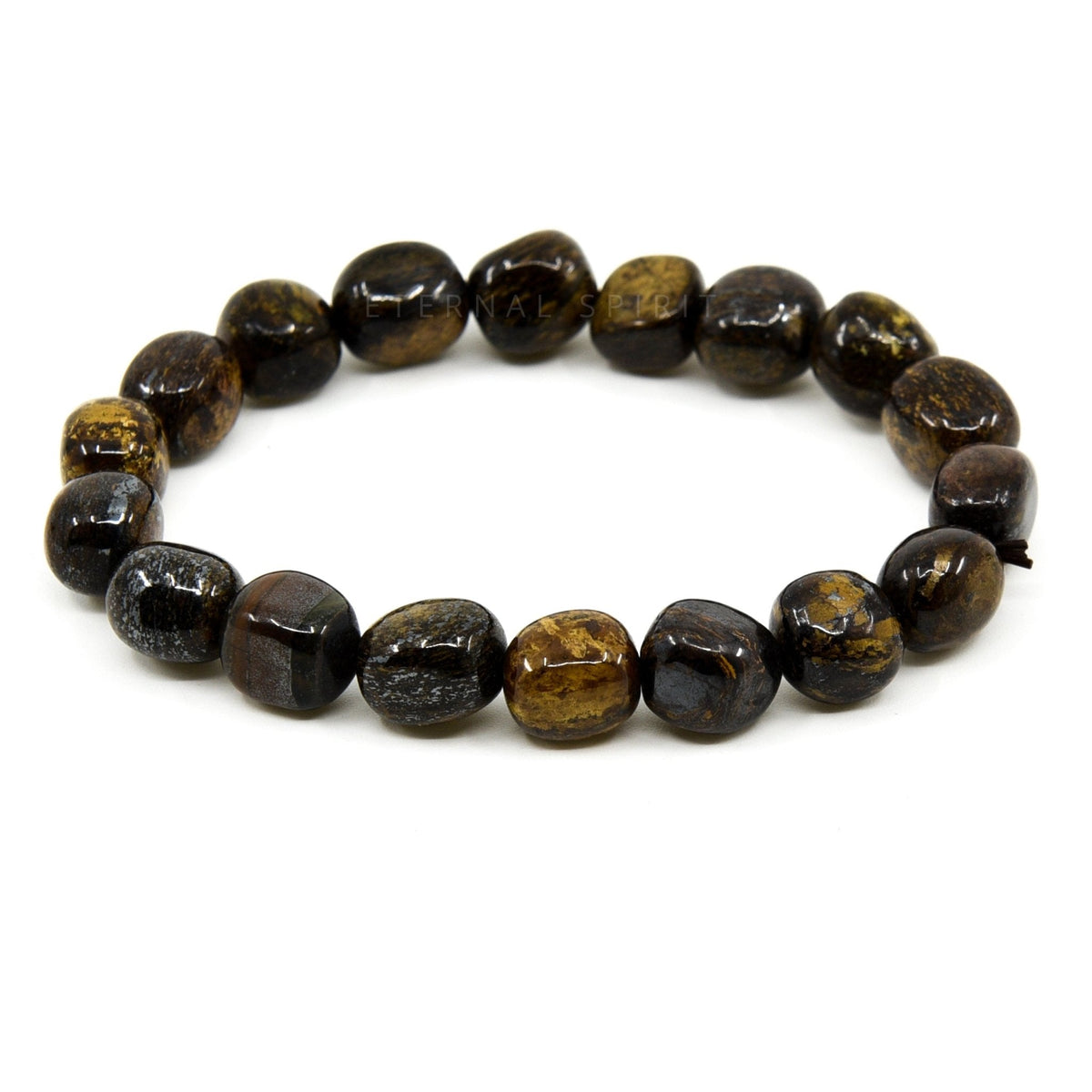 polished Bronzite tumbled round bead bracelet on white background — Eternal Spirit