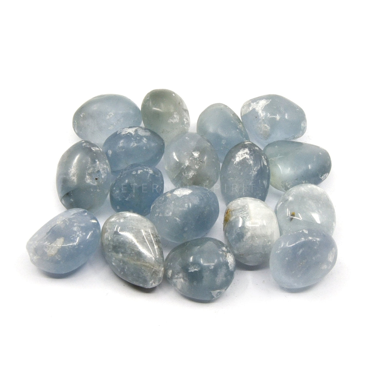 collection of polished Celestite tumble stones — Eternal Spirit